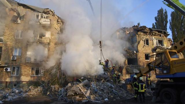 Russian Drone Attack On Kyiv Leaves Apartment Building in Flames